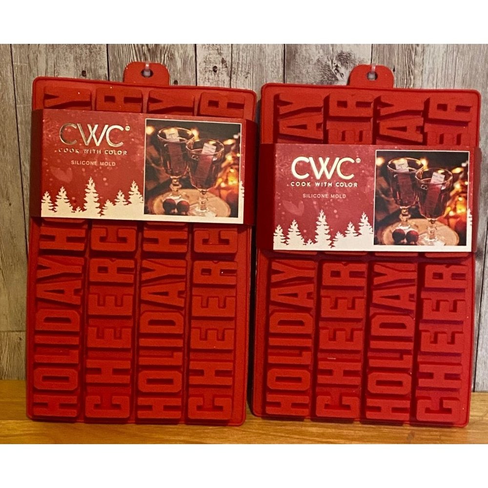 Set of 2 CWC Cook with Color Holiday Cheer Red Silicone Ice Mold Party Drinks
